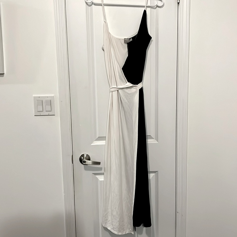 Black and white jersey wrap dress